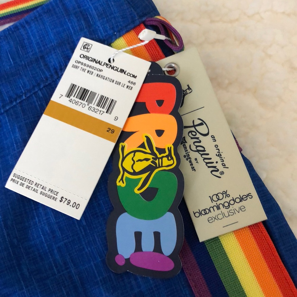 Original Penguin Blue Rainbow Pride Short Swim Trunks Bloomingdale’s Exclusive - Picture 6 of 15